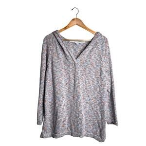 J Jill Hooded Sweater Size XLP Marled Multicolored Tunic Length Cotton Acrylic